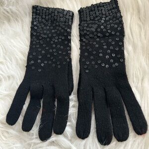 Lauren Ralph Lauren Black Wood Blend Gloves with Sequins